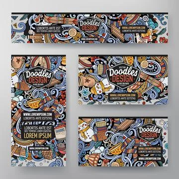 Cartoon vector doodle set of Winter corporate identity template Stockillustratie