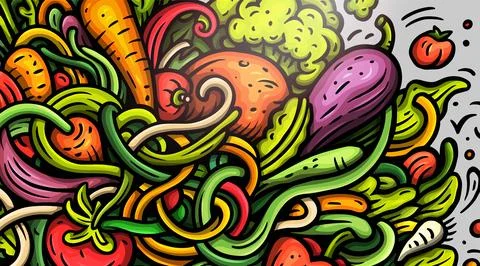 Cartoon vector doodle Vegetables banner background Illustrazione stock