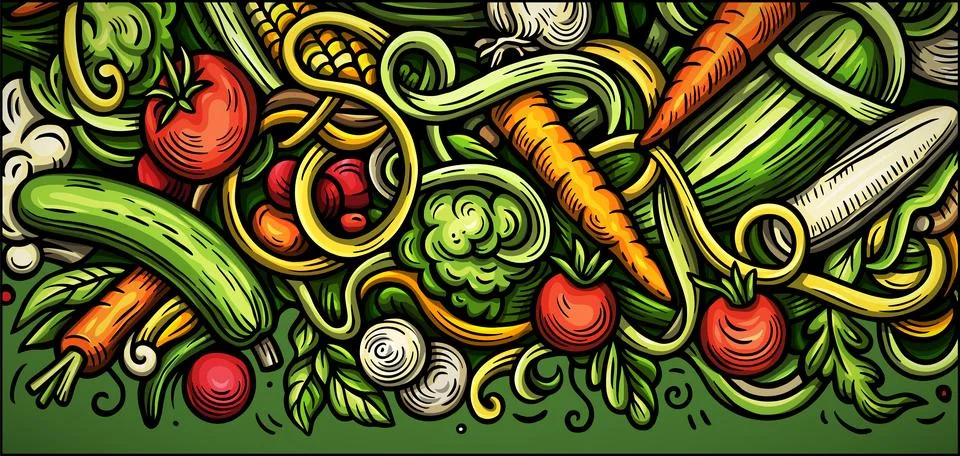 Cartoon vector doodle Vegetables banner background Illustrazione stock