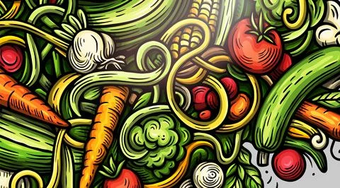 Cartoon vector doodle Vegetables banner background Illustrazione stock