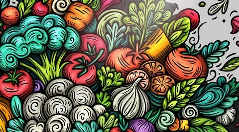 Cartoon vector doodle Vegetables banner background Illustrazione stock