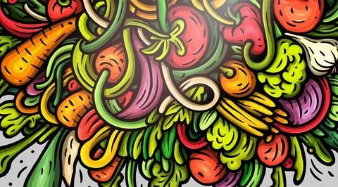 Cartoon vector doodle Vegetables banner background Illustrazione stock