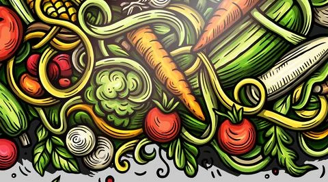 Cartoon vector doodle Vegetables banner background Illustrazione stock