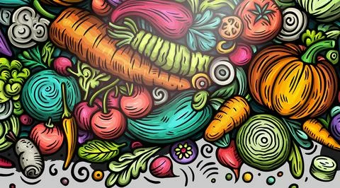 Cartoon vector doodle Vegetables banner background Illustrazione stock