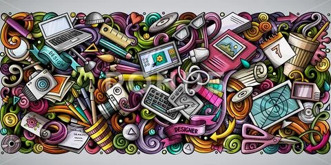 Cartoon vector doodles Art and Design horizontal stripe illustration Stock Illustration