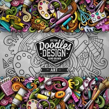 Cartoon vector doodles Art horizontal stripe card. Artistic funny border イラスト素材