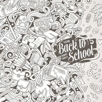 Cartoon vector doodles Back to school frame Stock Illustration