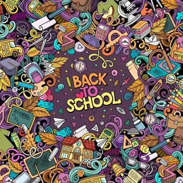 Cartoon vector doodles Back to school frame Stock Illustration