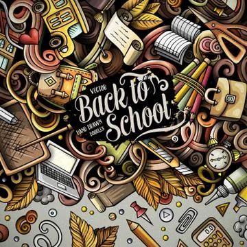 Cartoon vector doodles Back to school frame Stock Illustration