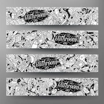 Cartoon vector doodles Bathroom horizontal banners イラスト素材