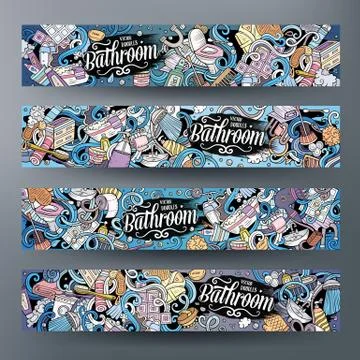 Cartoon vector doodles Bathroom horizontal banners イラスト素材