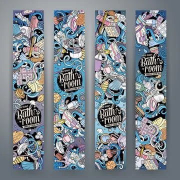 Cartoon vector doodles Bathroom horizontal banners イラスト素材