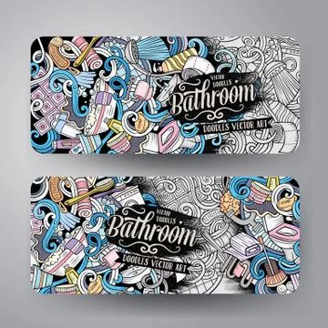 Cartoon vector doodles Bathroom vertical banners 스톡 일러스트