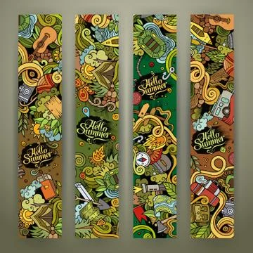 Cartoon vector doodles camp banners Stock Illustration