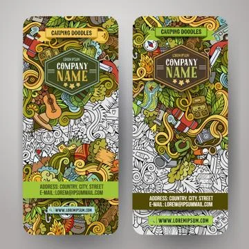 Cartoon vector doodles camp banners Stock Illustration
