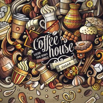 Cartoon vector doodles Coffee frame Stock Illustration