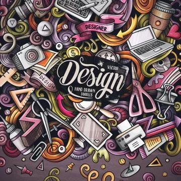 Cartoon vector doodles Design card. Artistic funny border. Stock-Illustration
