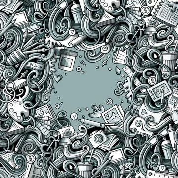 Cartoon vector doodles Design card. Graphics with lots of objects illustration. Stock Illustration