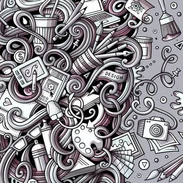 Cartoon vector doodles Design card. Graphics with lots of objects illustration. Stock Illustration