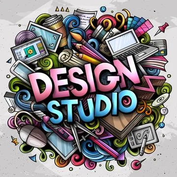 Cartoon vector doodles Design Studio illustration Stock Illustration
