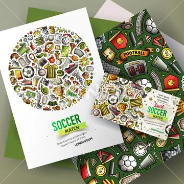 Cartoon vector doodles Football corporate identity set Stock Illustration