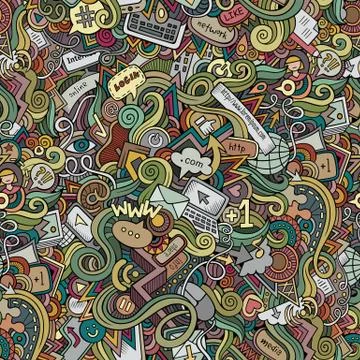 Cartoon vector doodles hand drawn internet social media seamless pattern Stock Illustration