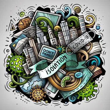 Cartoon vector doodles Isolation illustration. Bright colors epidemic picture Stock Illustration