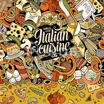 Cartoon vector doodles Italian food frame ~ Clip Art #155288459