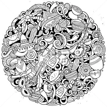 Cartoon vector doodles Latin America illustration Stock Illustration