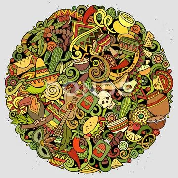 Cartoon vector doodles Latin America illustration Stock Illustration