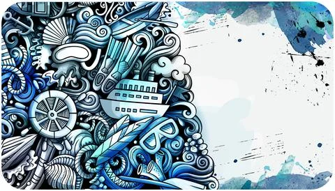 Cartoon vector doodles Marine background Illustrazione stock