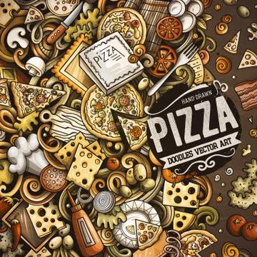 Cartoon vector doodles Pizza frame Stock Illustration