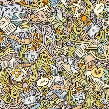 Cartoon vector doodles school seamless pattern 스톡 일러스트
