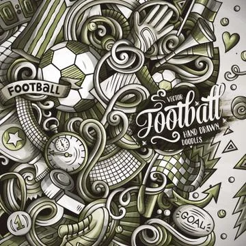 Cartoon vector doodles Soccer frame. Graphics football funny border Stock Illustration