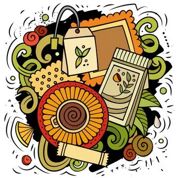 Cartoon vector doodles Tea time illustration イラスト素材