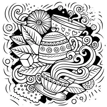 Cartoon vector doodles Tea time illustration イラスト素材