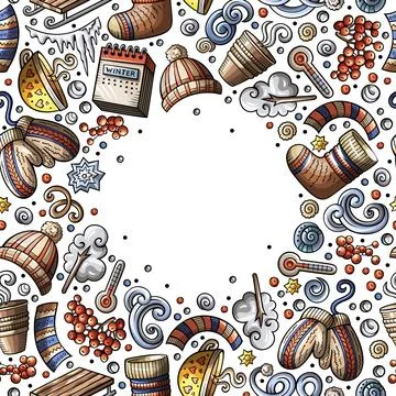 Cartoon vector doodles Winter objects frame card design イラスト素材