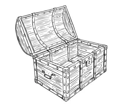 Cartoon Vector Drawing of Old Empty Open Pirate Chest Stock Illustration