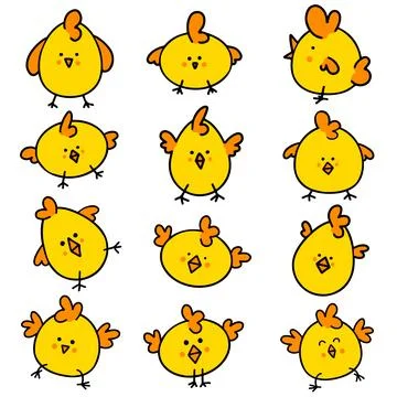 Cartoon Vector Easter Chick Bird Illustrations Stock Illustration