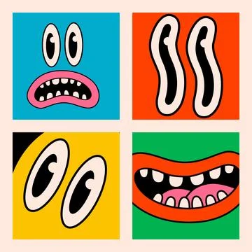 Cartoon vector funny Comic cards. Crazy cartoons Abstract vector collection Stock Illustration