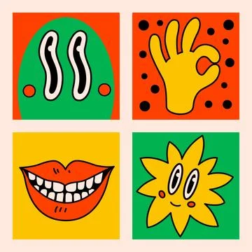 Cartoon vector funny Comic cards. Crazy cartoons Abstract vector collection Stock Illustration