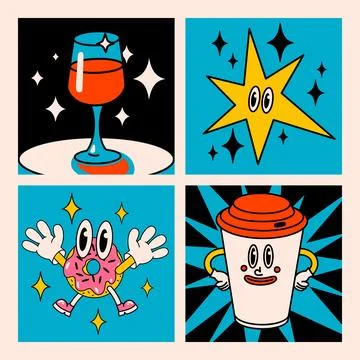 Cartoon vector funny Comic cards. Crazy cartoons Abstract vector collection Stock Illustration