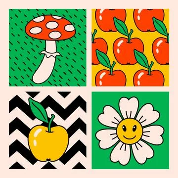 Cartoon vector funny Comic cards. Crazy cartoons Abstract vector collection Stock Illustration