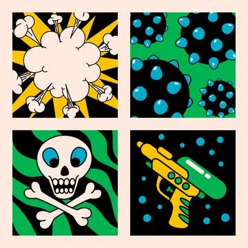 Cartoon vector funny Comic cards. Crazy cartoons Abstract vector collection 스톡 일러스트