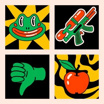 Cartoon vector funny Comic cards. Crazy cartoons Abstract vector collection Illustrazione stock