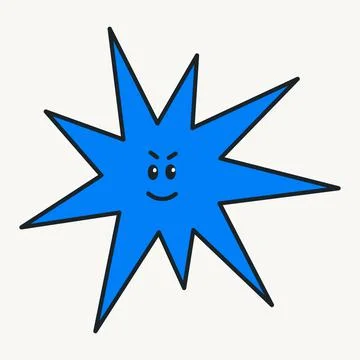 Cartoon vector funny cute blue star Comic character. Stock Illustration