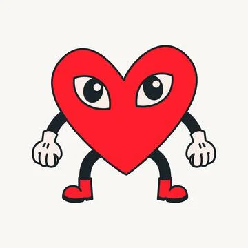 Cartoon vector funny cute Comic characters, heart with eyes. Stock Illustration