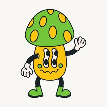 Cartoon vector funny cute Comic characters, psychedelic mushroom. Stock Illustration