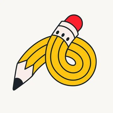 Cartoon vector funny cute Comic characters, curved pencil. Stock Illustration