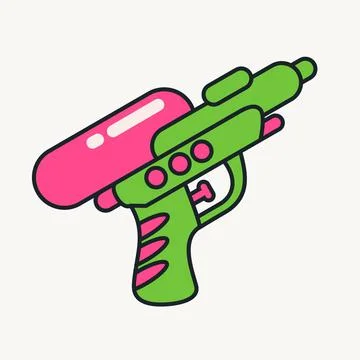 Cartoon vector funny cute Comic characters, water toy gun. Stock Illustration